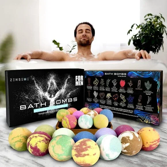 Bath Bombs for Men, Gift Set of 18 Scented Organic Handmade Bath Bombs of 2.5 oz